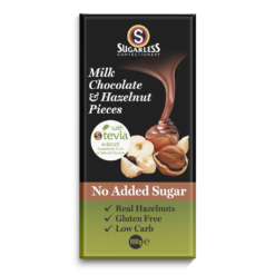 Sugarless Milk Chocolate & Hazelnut Pieces 100g