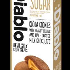 Diablo No Added Sugar Cocoa Cookies with Peanut Filling and Half Coated Milk Chocolate (110g)